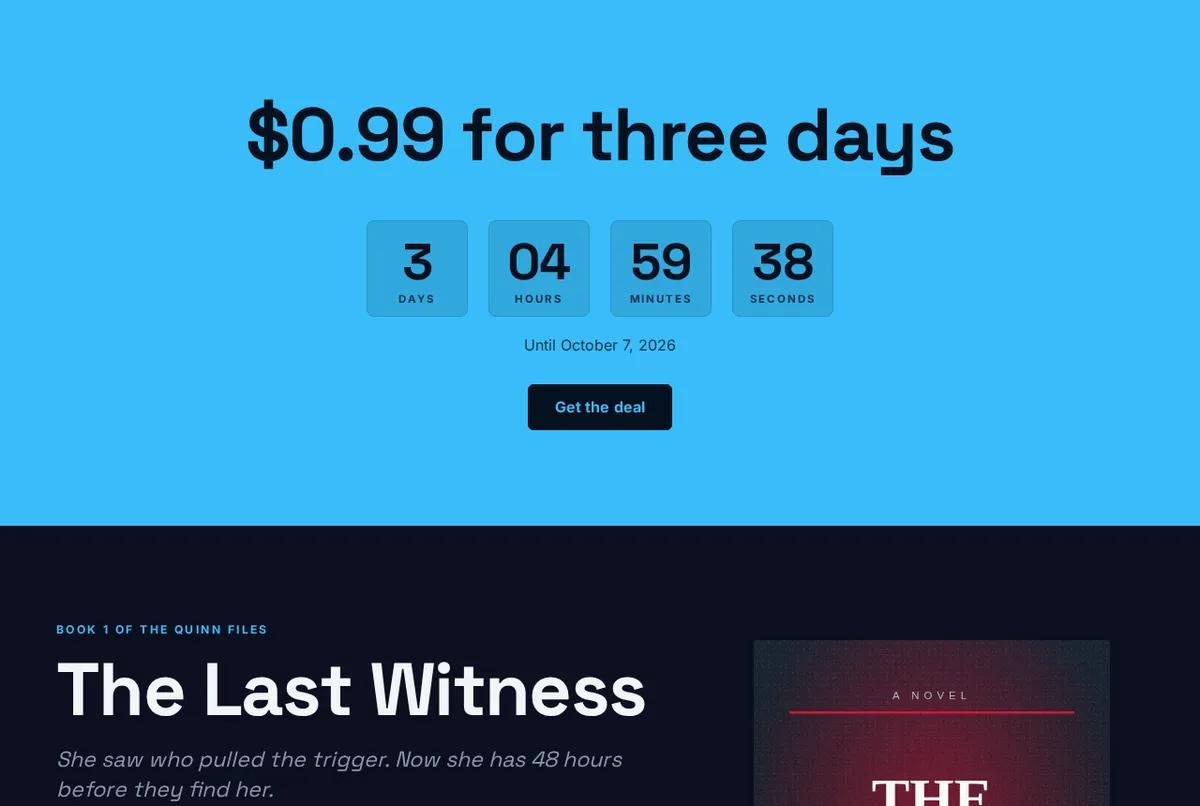 A “Price drop” landing page as AuthorSend builds it, shown for a sample author